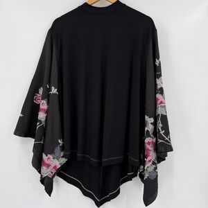 Free People Womens Kimono Sleeve Embroidered Poncho Top Black Size S Boho Fairy